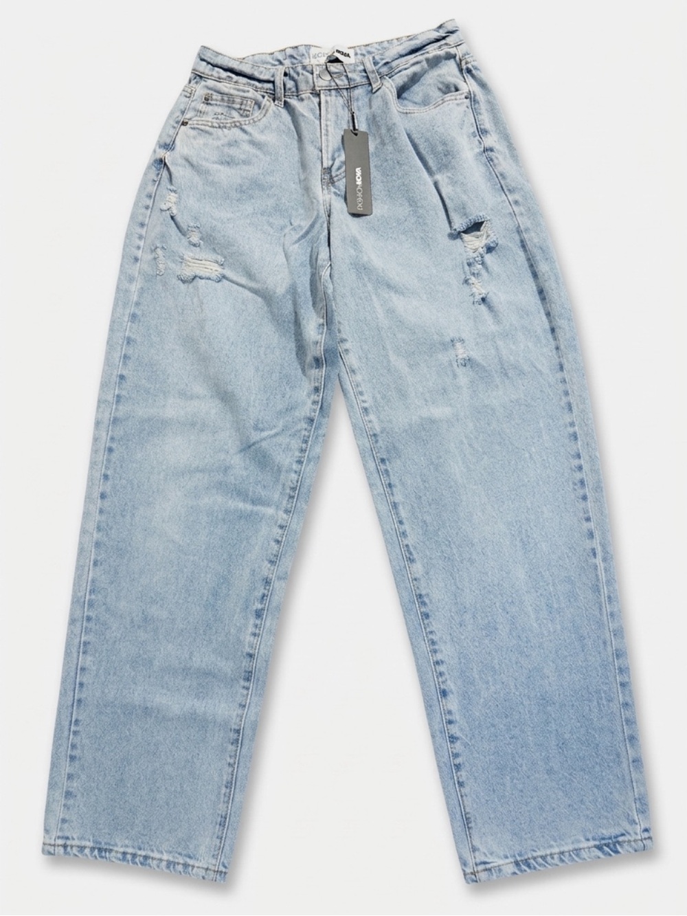 Fashion Nova Light Blue Relaxed Distressed Jeans